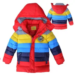 Осенне-зимняя обувь для детей возрастом от 3 до 6 лет Детское хлопковое пальто для мальчиков; модный цвет полосы теплое пальто из хлопка