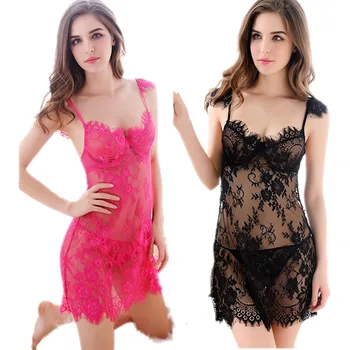 

Women's Clothing Nightgowns push up spaghetti strap nightgown cutout eyelash lace sexy sleepwear hot