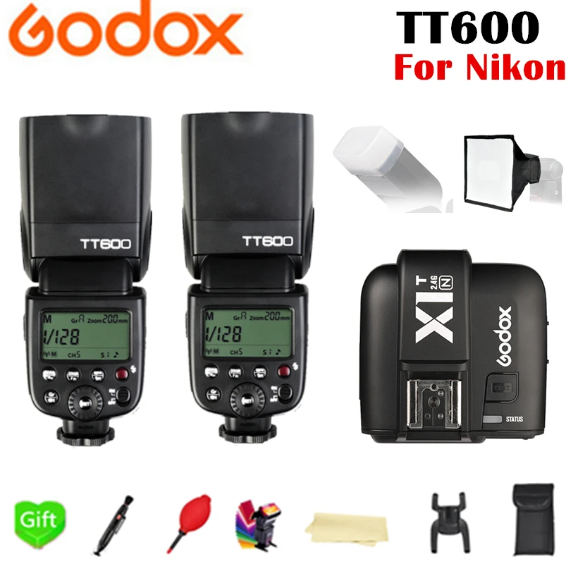 2x Godox TT600 TT600S 2.4G Wireless TTL HSS Flash Speedlite + X1T N