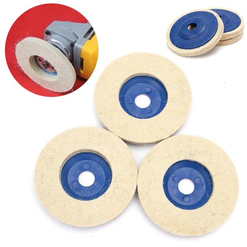 DWZ  3pcs 100mm 4inch Wool Buffing Grinding Wheel Felt Polishing Discs Pads Set Blue