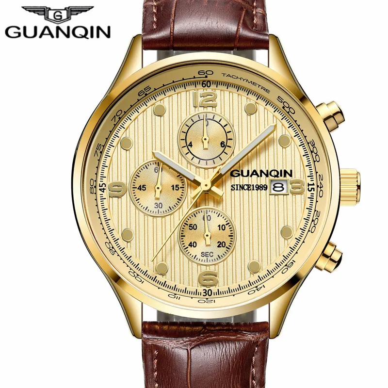 2018 New GUANQIN Top Brand  Men Sport Casual Chronograph Clock Men  Classic Quartz Wristwatches Luxury Chronograph  Watch  men