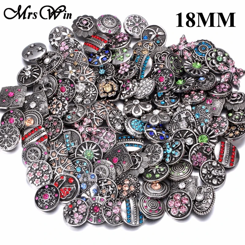 18MM Metal Snaps 100 шт/партия торговля кнопки ювелирные изделия смешанные металлические стеклянные стразы цветок 18 мм кнопки подходит для браслета с защелкой ожерелье - Окраска металла: 18MM Metal Snaps