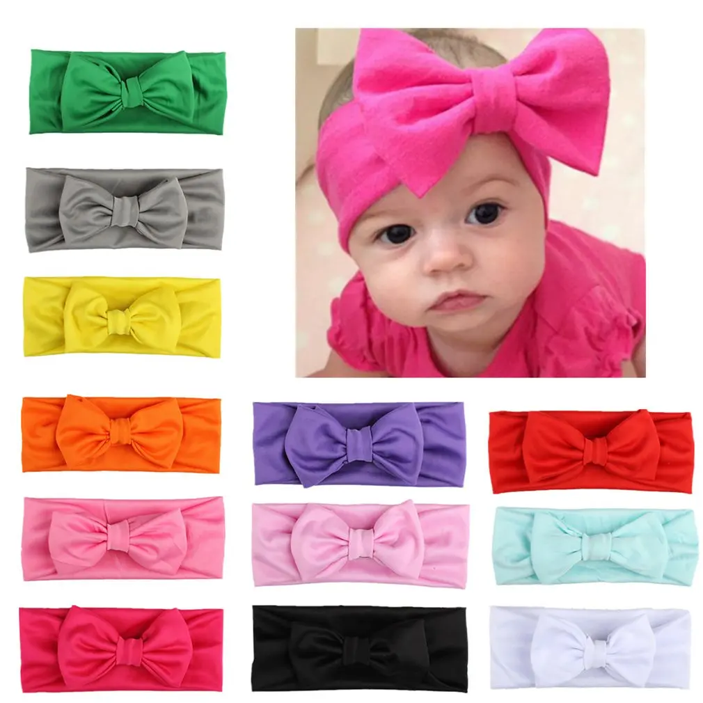 1pcs Fashion Cotton Big Bow Baby Girl Headband Newborn Elastic