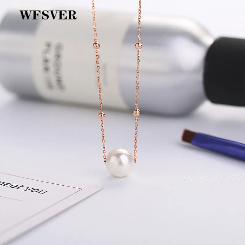 

WFSVER Women 925 Sterling Silver Jewelry Necklace Rose Gold Color Cross Chain Pearl Pendant Necklace Female Fashion Jewelry