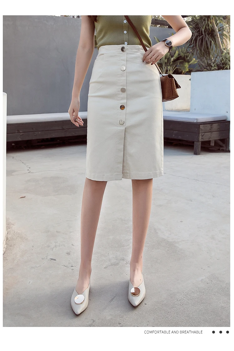 Однобортная женская джинсовая юбка с высокой талией, уличная облегающая ...