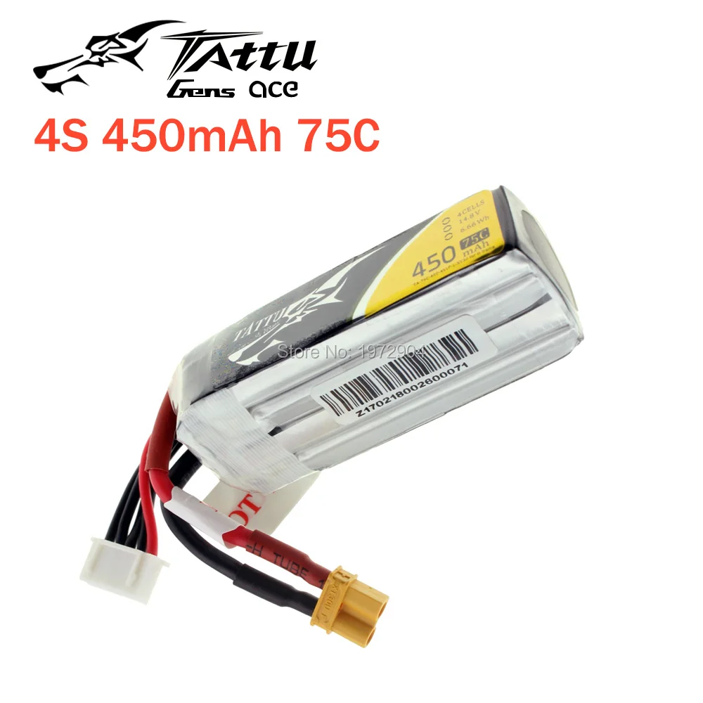 TATTU LiPo Battery 450mAh 75C 2S 7.4V 3S 11.1V 4S 14.8V with XT30 Plug Battey for RC FPV Racing Drone Quadcopter Toys