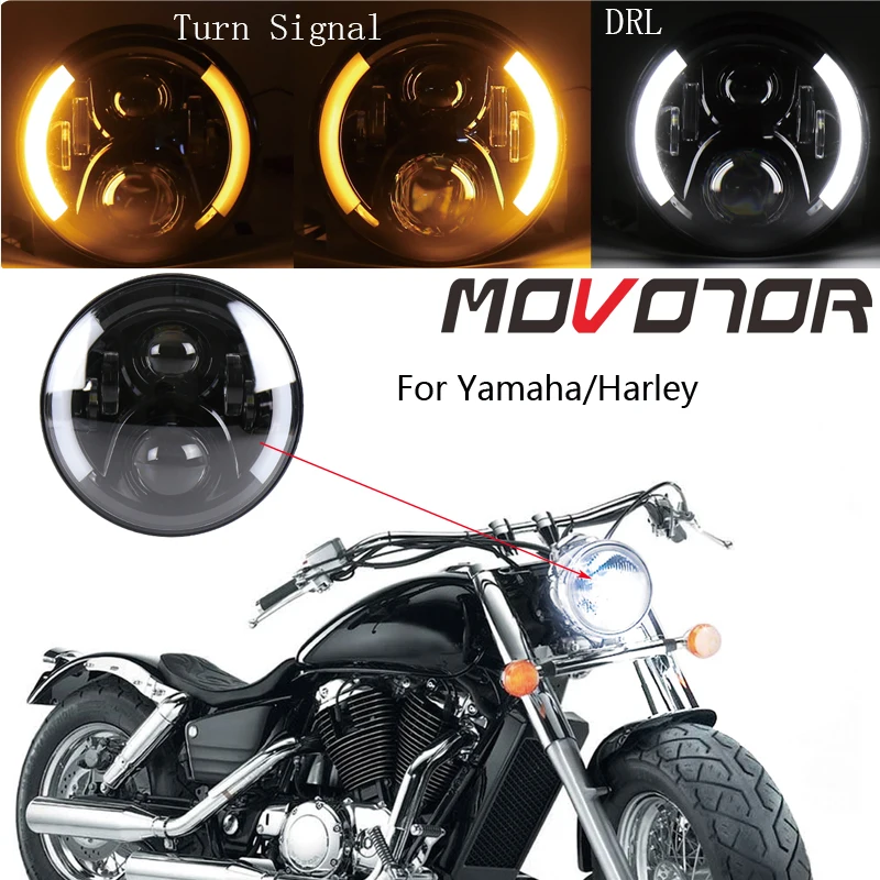 7 Inch Round motorcycle headlights with Amber Signal Halo Angle Eyes