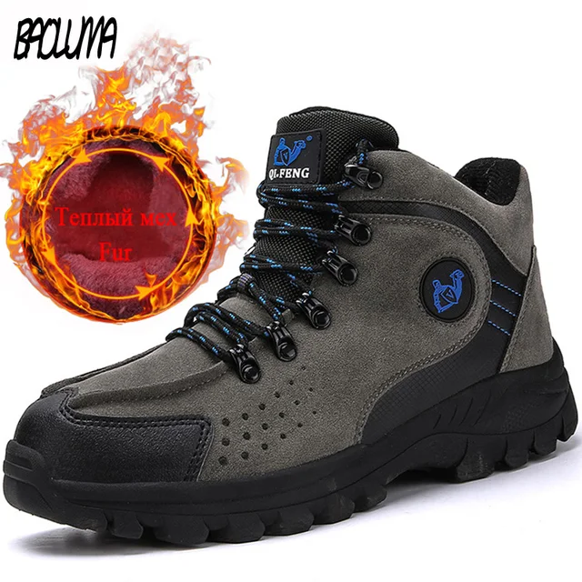 US $18.00 Brand Men Boots Winter with Fur Warm Snow Boots Outdoor Men's Winter Ankle Boots Sneakers Non-slip 