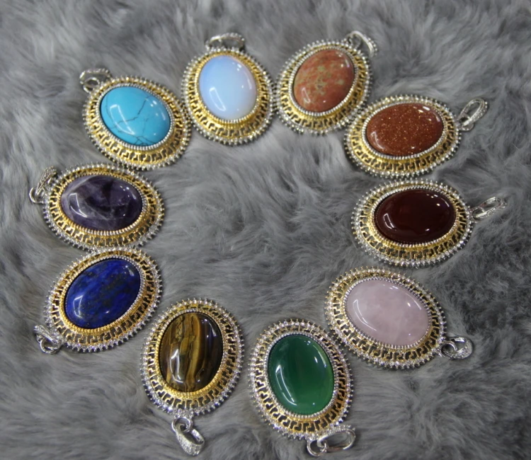 Flat Crystal Healing Point Pendant Bead For Necklace Raw Crystal Stone