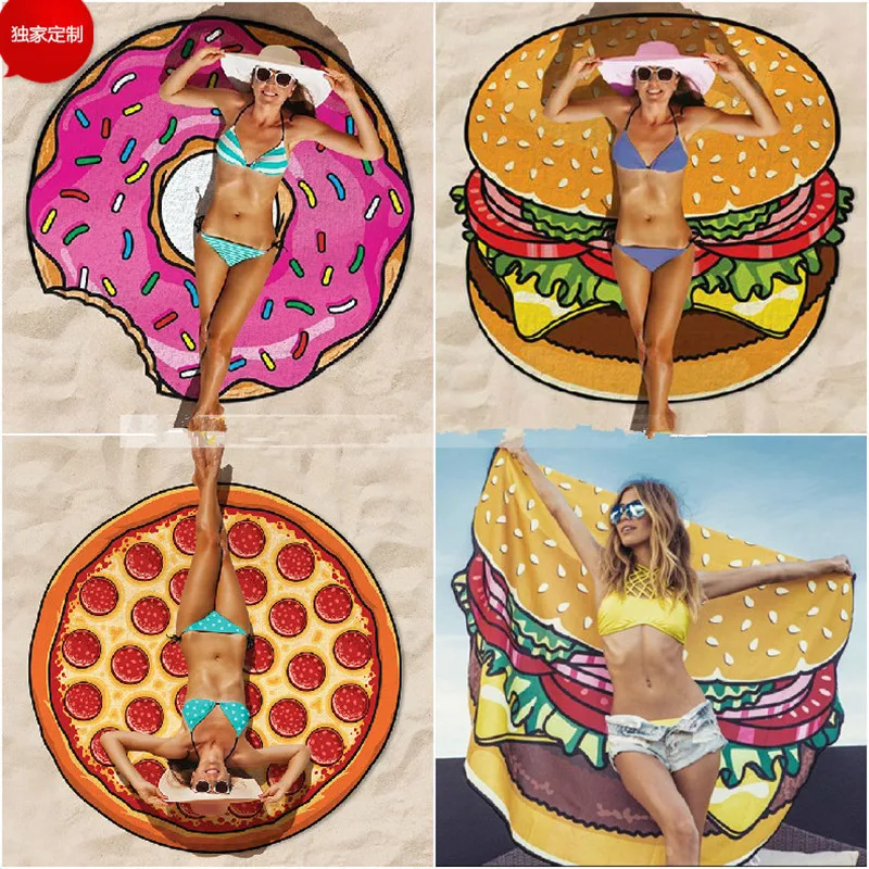 

Pizza beach towel blanket, oversized beach towel, PE cotton super-fine towel, camping barbecue beach multi-purpose, 160cm, donut