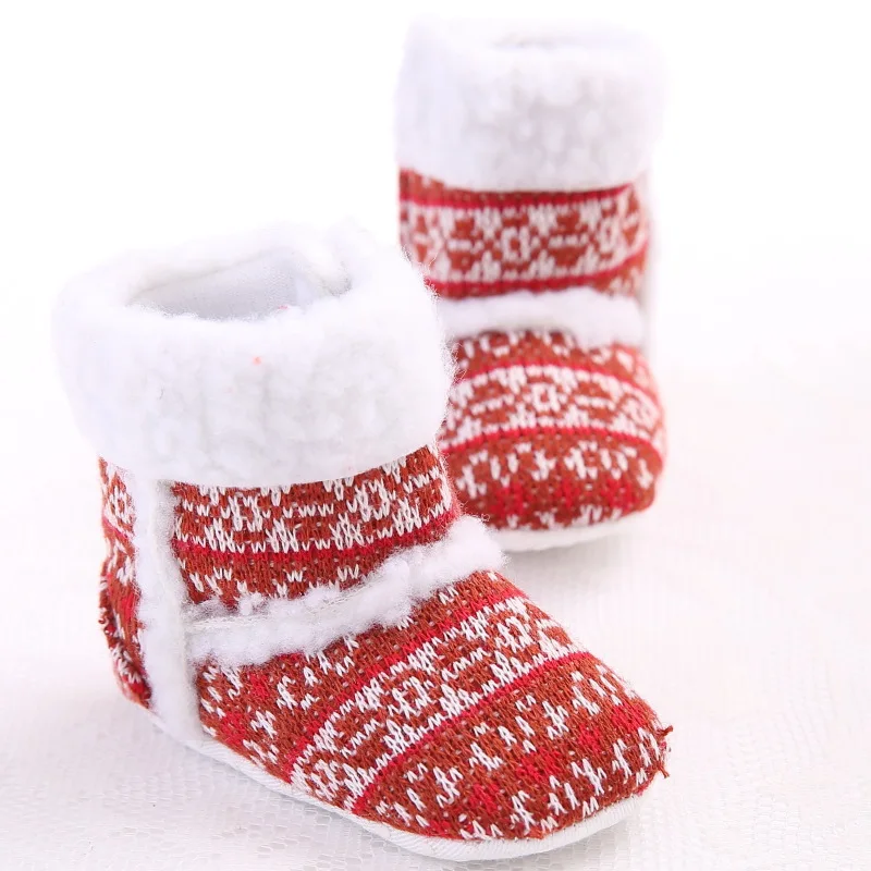 

Baby Girl Knitted Boots Mixed Color Fleece Soft Sole Shoes Kids Red Color Knitted Fur Winter Snow Boots 2024