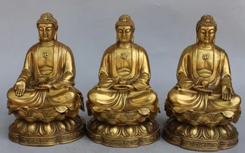 

S07178 10" China Tibet Buddhism Bronze Western 3 Shakyamuni Amitabha Buddha Set Statue