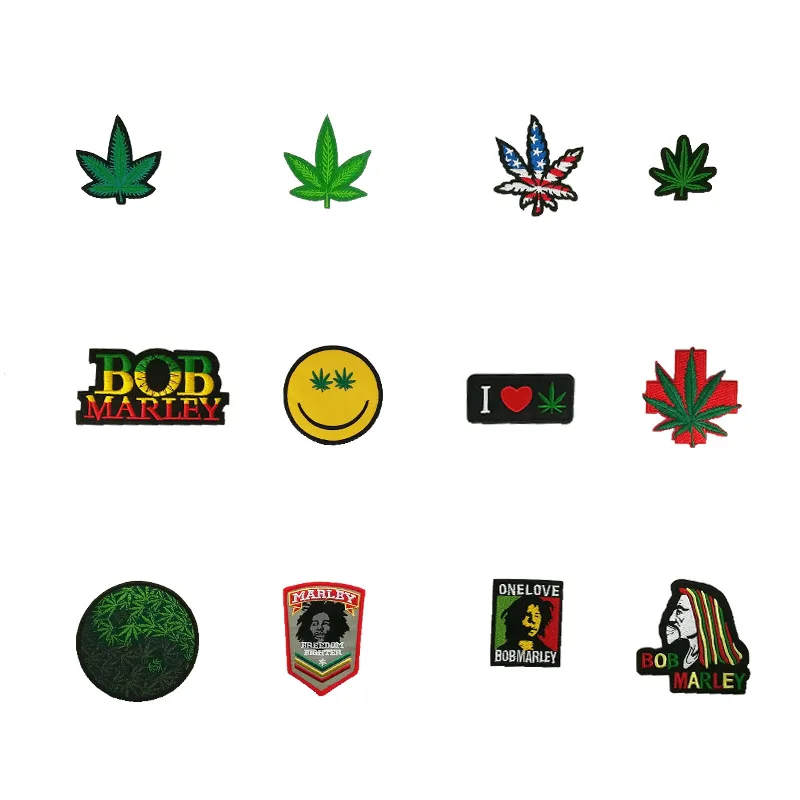 

Pot Leaf Face US Flag Weed Hemp Cannibis retro boho hippie BOB MARLEY applique iron-on patch Biker Vest Badge