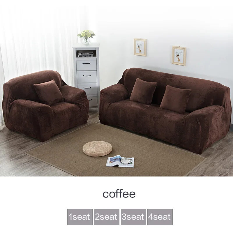 coffee Плисовые диванов чехлов все включено диван-кровать эластичный чехол для дивана стрейч Sofacover для Гостиная 1/2/3/4 местный - Цвет: coffee