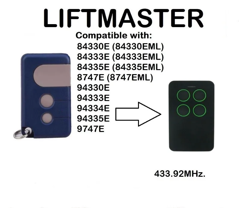 

LIFTMASTER 84330E, 84333E, 84335E, 8747E Compatible Remote Control 433.92MHz.