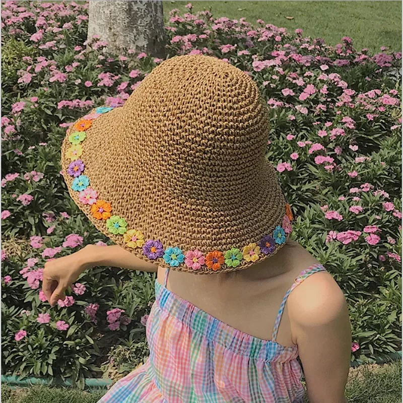 Мода красочные цветы женская соломенная шляпа женская летняя Солнцезащитная Панама Boater Floppy Кепка с покрывалом женская пляжная шляпа