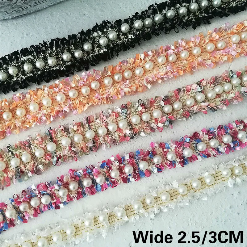 

High Quality Glitter Handmade Pearls Beaded Weave Lace Ribbon Collar Neckline Lace Edge Trims Sewing Applique Guipure Decor