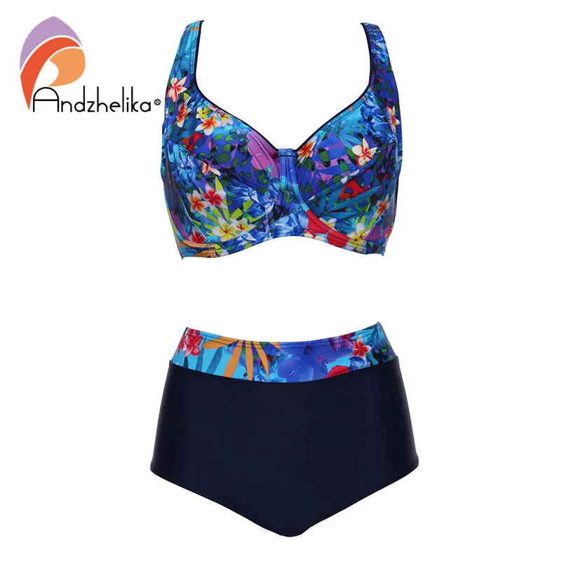 Andzhelika Plus Size Swimwear Sexy High Waist Bikinis Women Deep Soft Cup Swimsuit Floral Print Wide Halter Bathing Suit Andzhelika Plus Size Swimwear Sexy High Waist Bikinis Women Deep Soft Cup Swimsuit Floral Print Wide Halter Bathing Suit