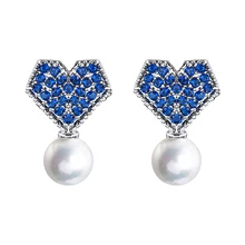 

New Fashion Statement Earrings 2018 Zircon Love Heart Pearl Earring For Women Hanging Dangle Earring Drop Earring Modern Jewelry