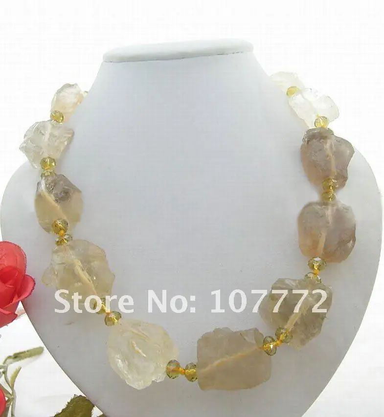 

atural 30mm Lemon Quartz&Crystal Necklace
