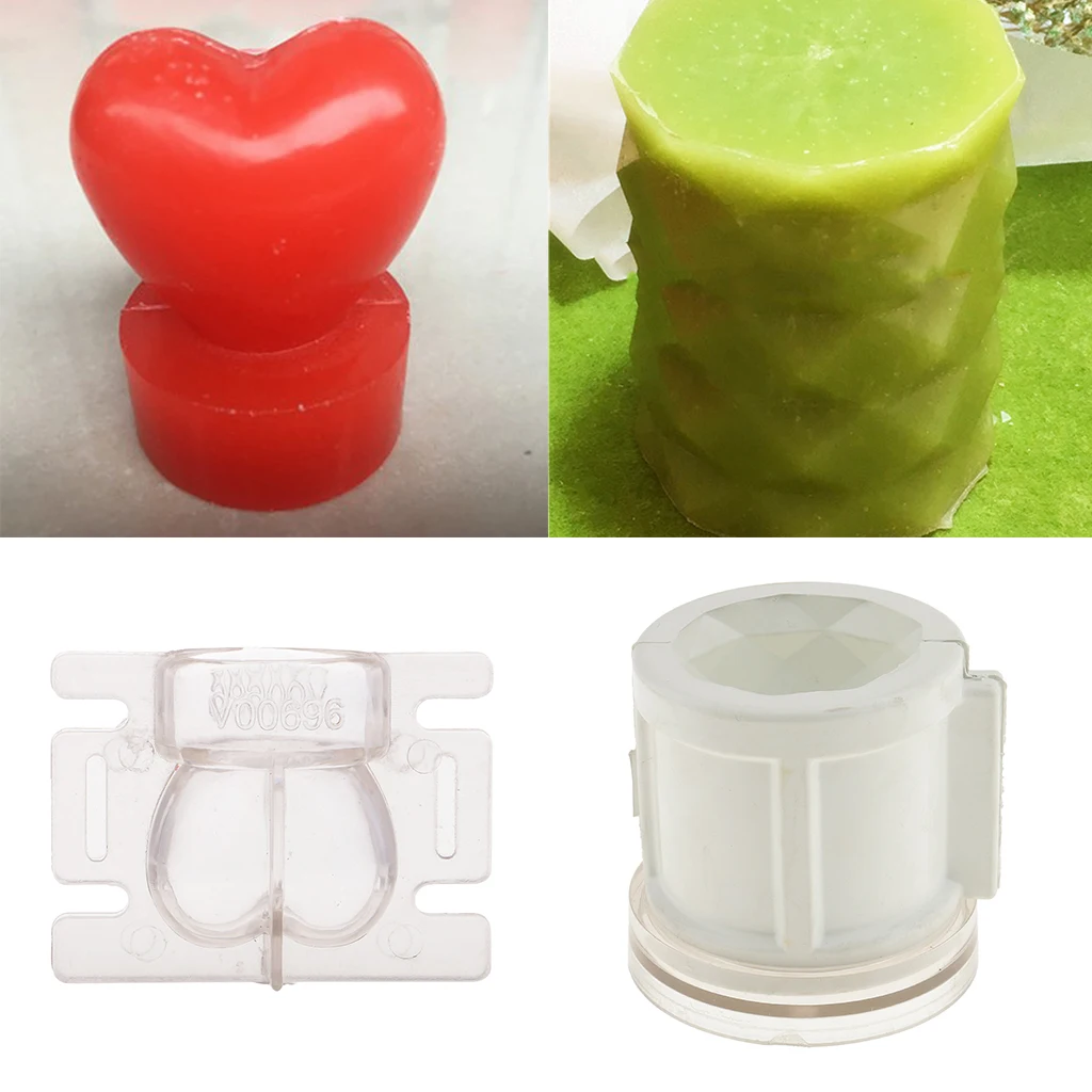 2 Pieces Plastic Mixed Shapes Candles Making Molds Mould For DIY Candle Making Craft Supplies- Love Heart /Diamond Cylinder