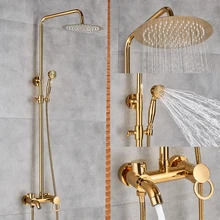 Grifos de baño de latón dorado de lujo, grifo mezclador montado en la pared, cabezal de ducha de mano, caño de bañera, juegos de grifos de ducha