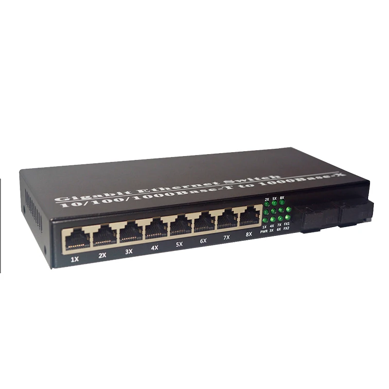 10/100/1000 M 8 RJ45 UTP и 2 волоконный порт волоконно-оптических Media Converter Gigabit Ethernet