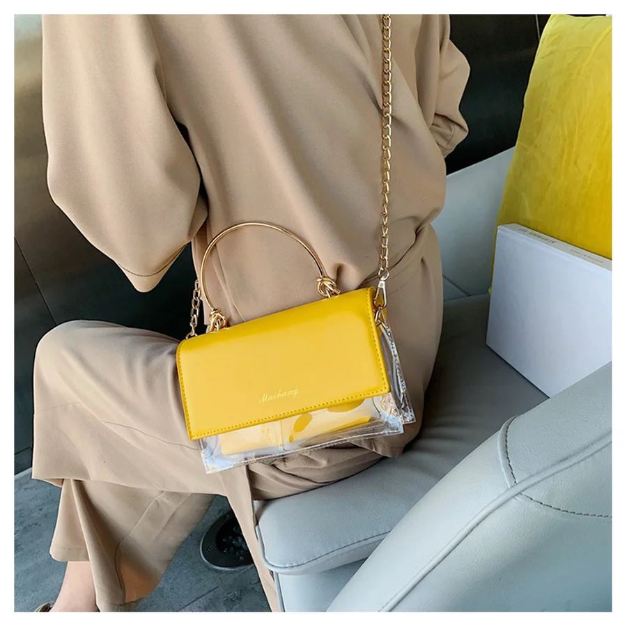 

Casual Transparent PVC Jelly Chain Handbags Women Shoulder Bags Ladies Clear Hand Bags Women Messenegr Bag Pu Leather Girl Flap