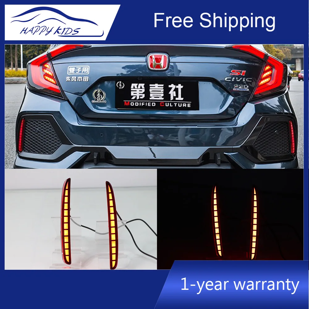 

2PCS For Honda Civic Hatchback TYPE-R 2016 2017 2018 LED Rear Bumper Light Rear Fog Lamp Auto Bulb Brake Light Reflector