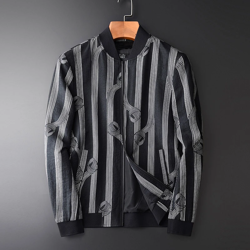 

Minglu Linen Mens Jackets Plus Size 4xl Luxury Baseball Collar Vertical Stripe Sim Fit Mens Jackets And Coats Spring Male Coats
