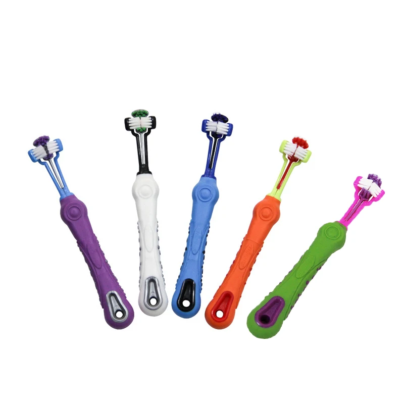 

Pets Toothbrush Three Sided Dog Brush Non-slip Handle Soft Fur Teeth Bad Breath Tartar Cleaning Care Cleaning Supplies PT5035