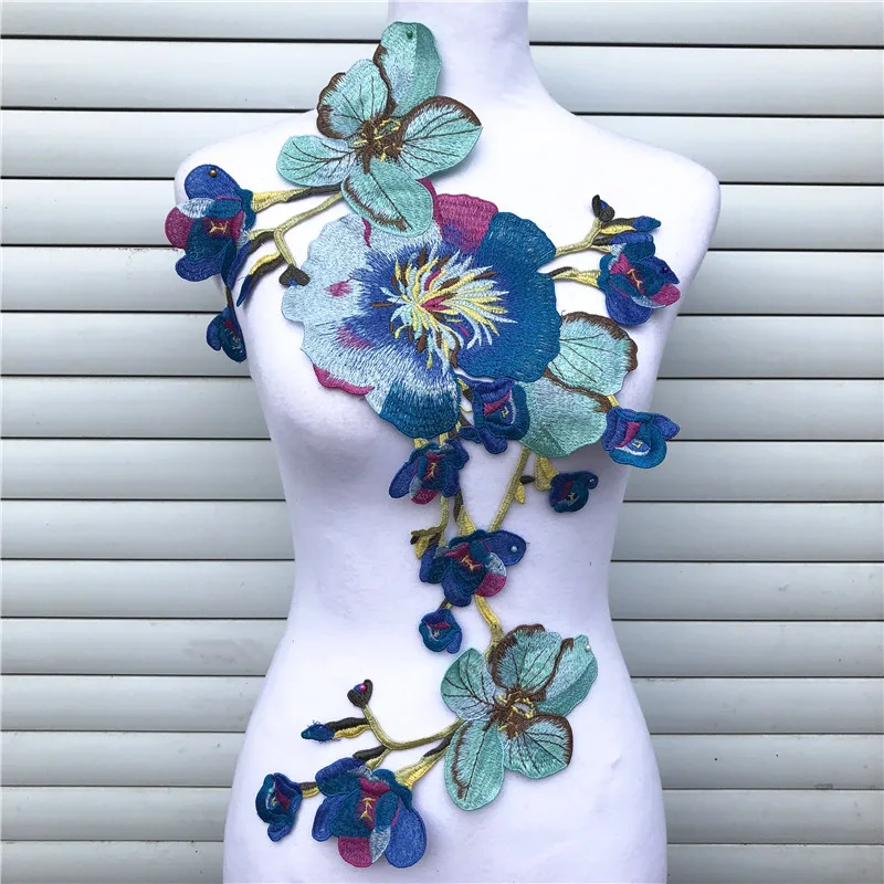1PC Big Blue Flower Lace Embroidered Neckline Collar Trim Clothes Fabric Sewing Supplies Craft Wedding Dress Applique | Дом и сад