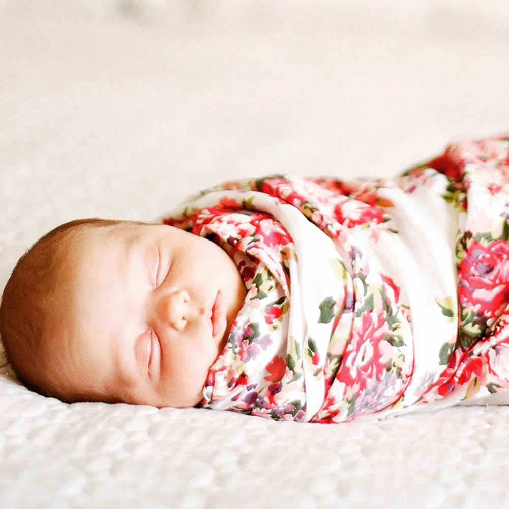 Милое цветочное одеяло для новорожденных, 2 предмета, детское Пеленальное Одеяло, пеленка для сна муслиновая пеленка+ повязка на голову, подарки