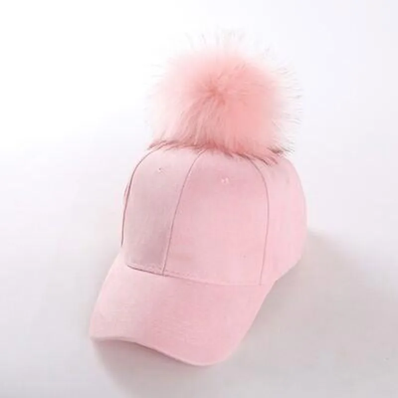 Invierno Pompón Rosa Suede Mujeres Gorra De becisbol de la Calle otomino Gorro Negro De Moda Elegante Mujer Sombrero De Hip Ho