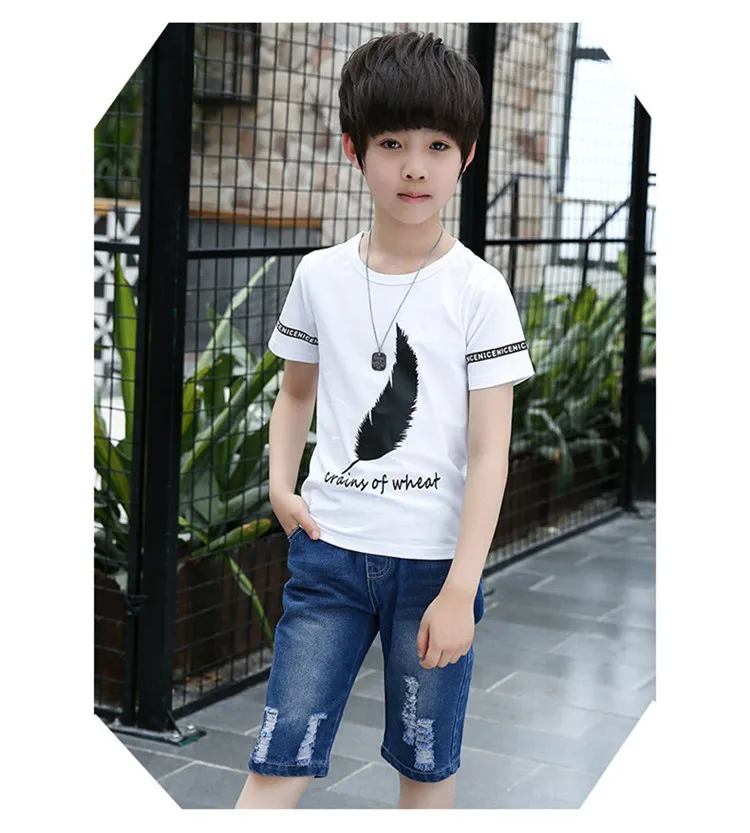 4-14 y boys summer set clothing 2019 boy child tracksuit kids sets knee length jeans pants children t-shirts boys 10 12 years (3)