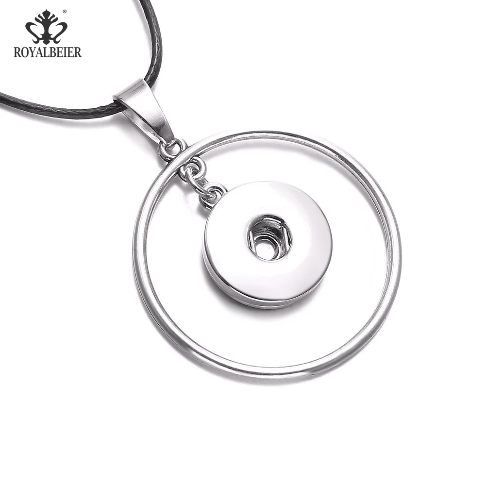 

RoyalBeier Simple Circle Snap Pendant Necklaces Fit DIY Snap Buttons Charm Leather Rope Choker Jewelry For Women Collier