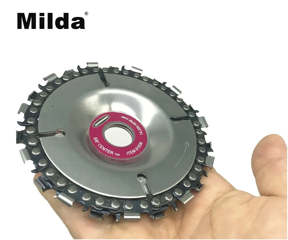 Milda 4 Inch Grinder Disc and Chain 22 Tooth Fine Cut Chain saw Set wood carving disc For 100/