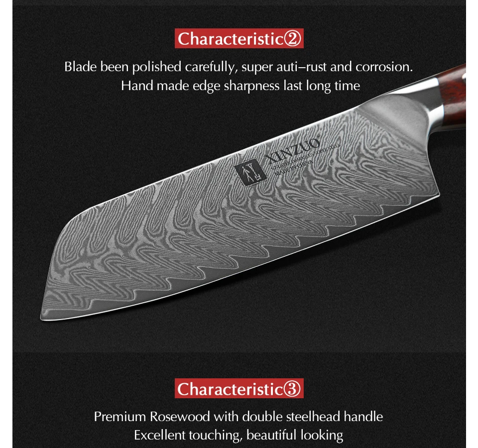 XINZUO " кухонный нож Santoku из высокоуглеродистой нержавеющей стали Дамасские кухонные ножи японский стиль шеф-повара ножи Палисандр Ручка