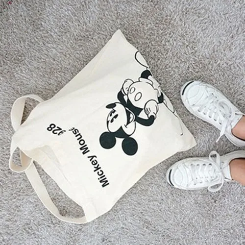 

2019 new Disney Mickey mouse Cartoon Women's Canvas Bag Shoulder lady spider-man hand tote lovely Leisure bag girl shopping gift
