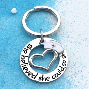 

Hot sale She believed she could.. Nurse doctor stainless steel keychain alloy drop oil nurse cap Doctor student gift