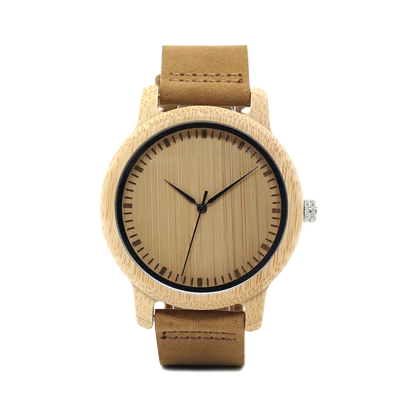 BOBO BIRD LA15 Men Women Bamboo Case Watch with Leather Strap Simple Wristwatch Ship from Russia to Russia in Normal Package