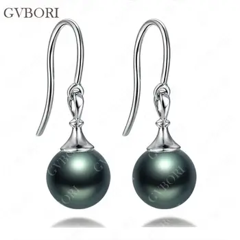 

GVBORI 18K White Gold Tahitian Black Pearl Earrings For Women Wedding Elegance Fine Jewelry Free Shipping