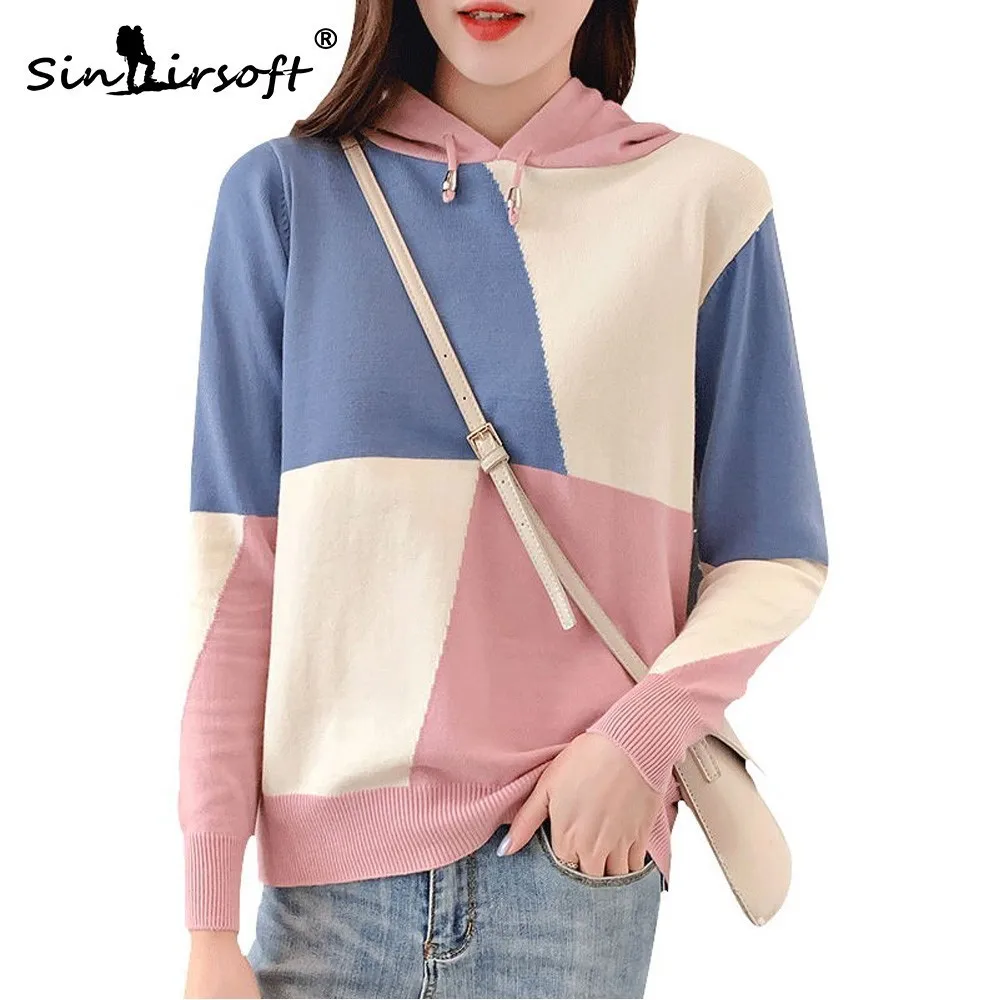 

2019 Autumn Fashion Sweater Women's Hooded Sweater Cotton Stretch Shirt Soft And Comfortable Color Matching Sweater Women