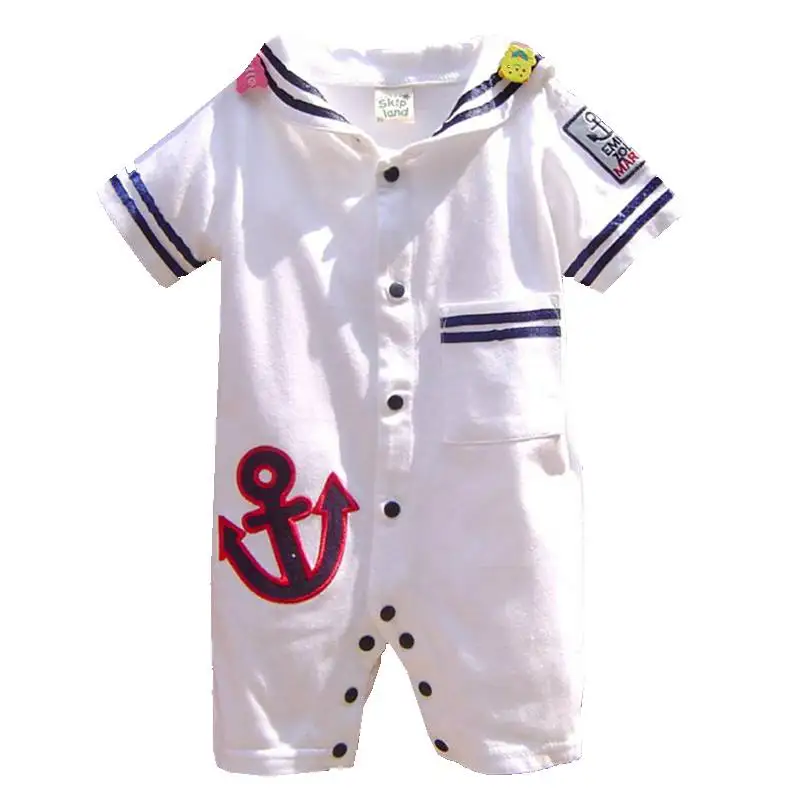 White One Piece Sailor Suit Baby Boy Romper Summer Clothes Overalls for