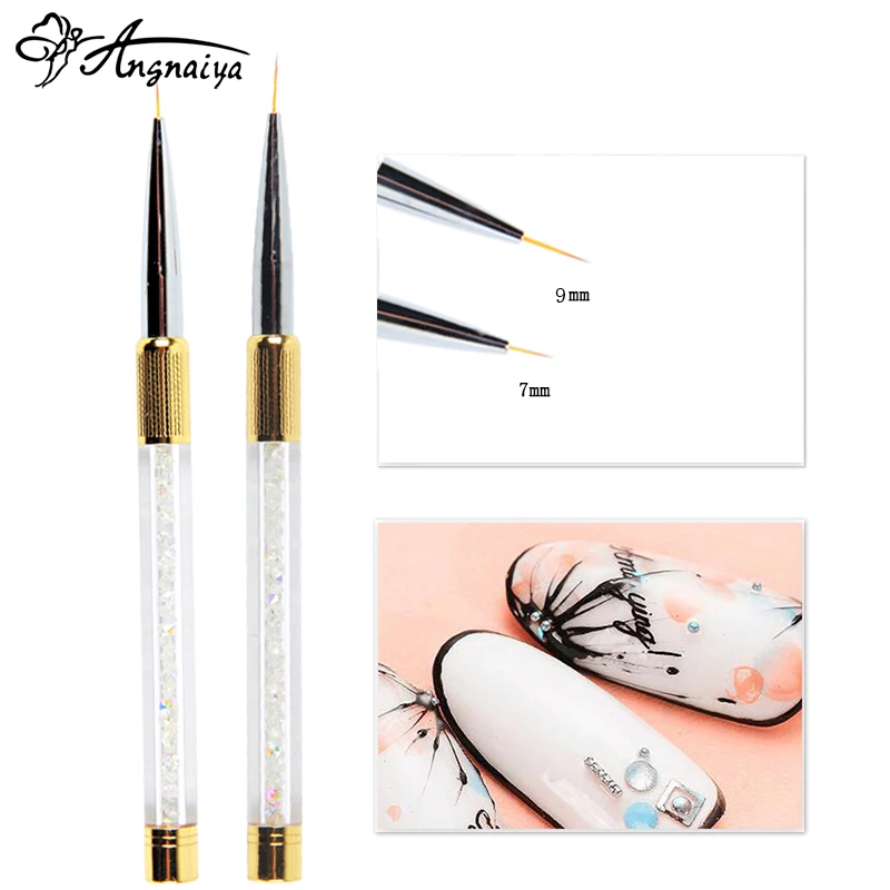 

ANGNYA Nail Art Brush Pen Rhinestone Diamond Metal Handle Carving Powder Gel Polish Liner Brush 7/9mm Nail Art Pinceis Tools