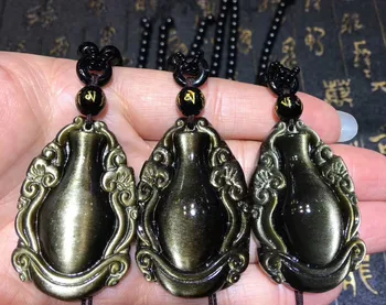 

Genuine Natural Gold Obsidian Gemstone Pendant Gold Flash Women Man Gourd Crystal Pendant 47x31x13mm AAAAA