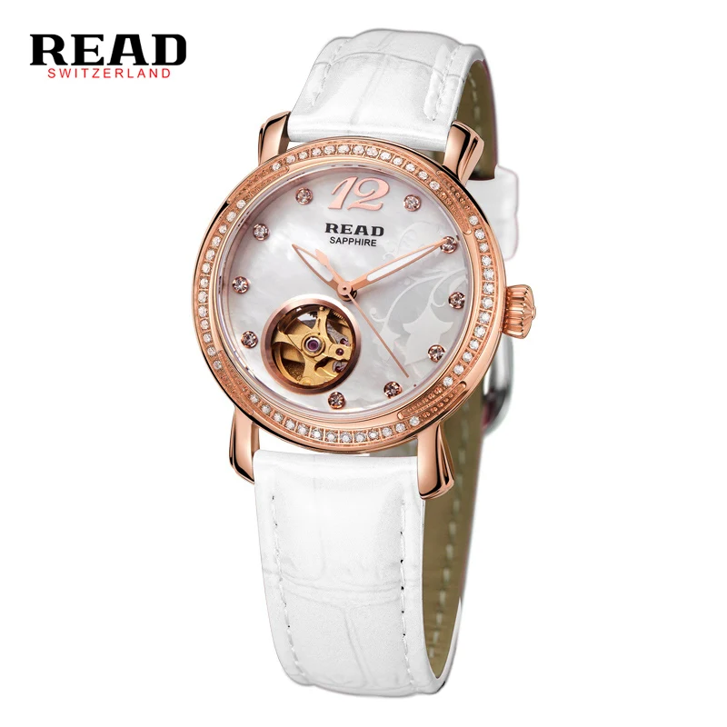

2019 READ Brand Female RoseGold Automatic Watches Self-Wind Mechanical Watches Women Genuine Leather Strap Skeleton Ladies Watch