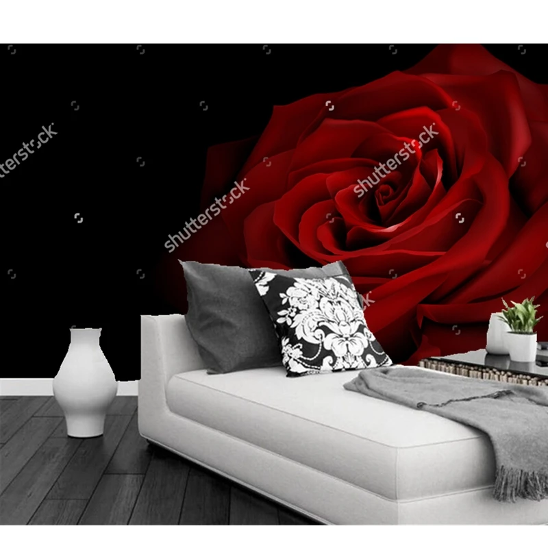 Custom modern wallpaper, red rose,3D photo wallpaper for the living