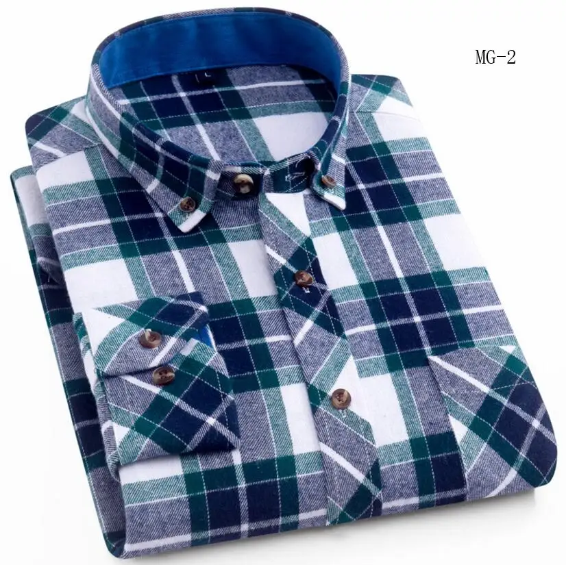 

Men's Plaid Flannel Shirt Chest Pocket Smart Casual Classic Contrast Standard-fit Long Sleeve Dress Shirts