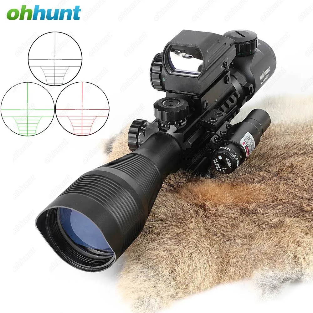 

Ohhunt 4-12X50 Hunting Combo Riflescope Optics Sights Red Green Laser and Red Dot Sight with Picatinny Rail Mount Rifle Scope